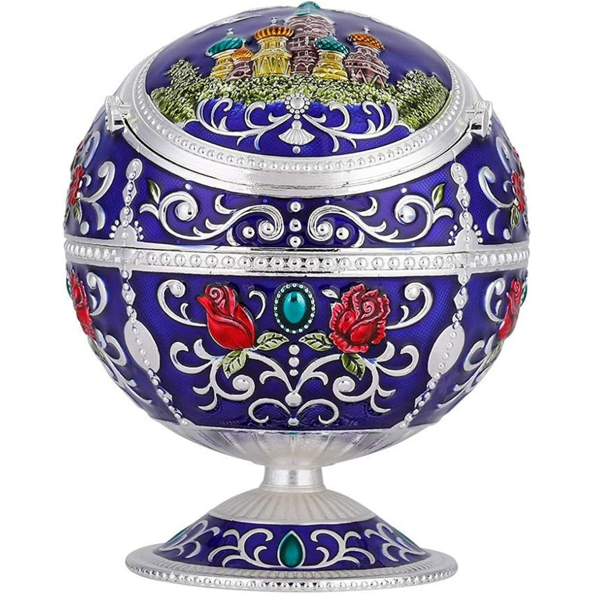 Veat00l - Cenicero Metálico, Portátil A Prueba De Viento, Forma De Bola Metálica En Relieve, Con Tapa Metálica, Para Uso Interior Y Exterior