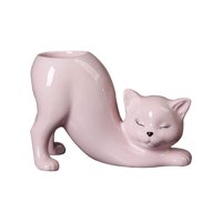 Ioensy - Maceta De Cerámica Con Diseño De Gato De Dibujos Animados Para Interior Y Exterior, Patio, Habitación, Dormitorio, Color Rosa