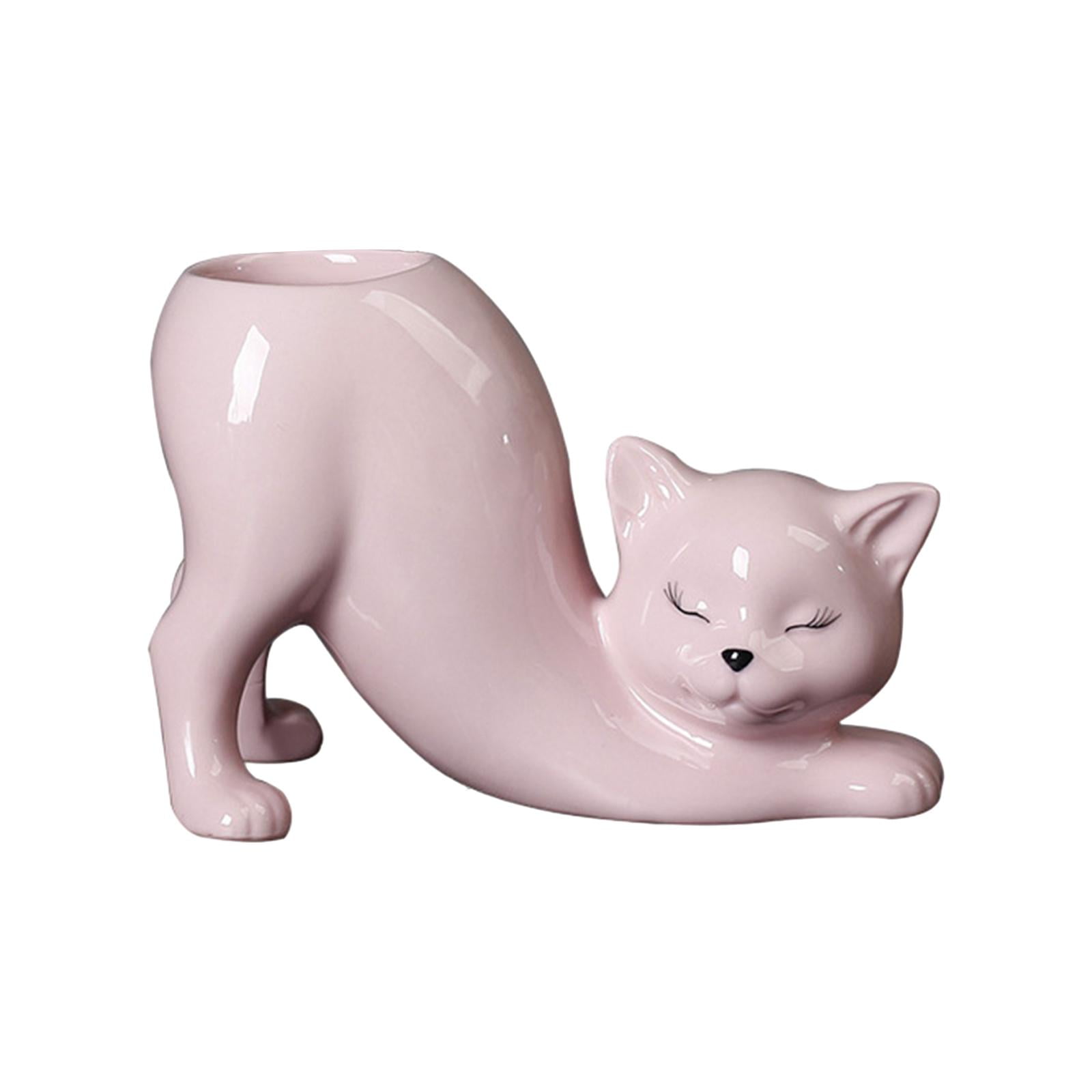 Ioensy - Maceta De Cerámica Con Diseño De Gato De Dibujos Animados Para Interior Y Exterior, Patio, Habitación, Dormitorio, Color Rosa