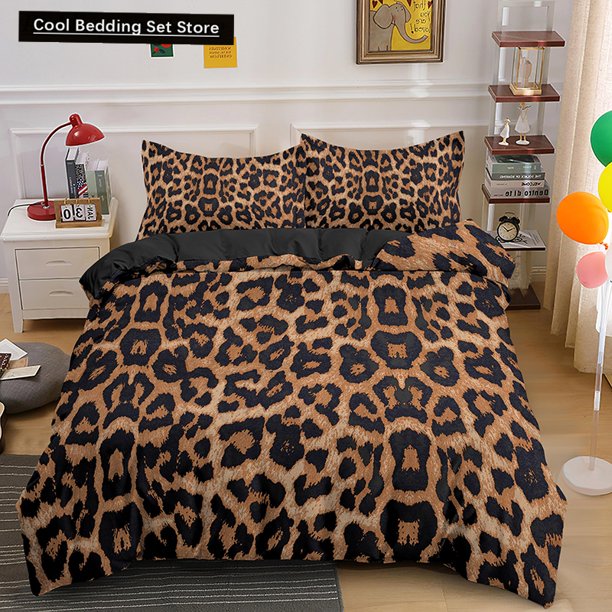 Leopard Print Duvet Cover Brown Cheetah Skin Pattern Bedding Set for Teens Girl Women Leopard Soft Quilt Cover Bed Sheets