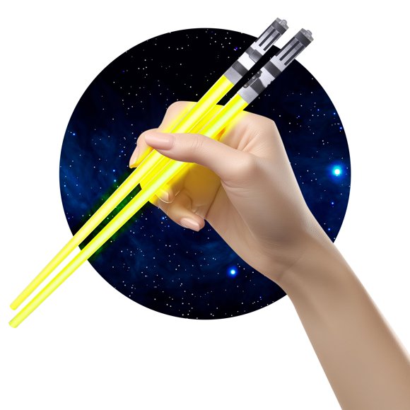 Par de palillos, espadas láser iluminadas, color amarillo