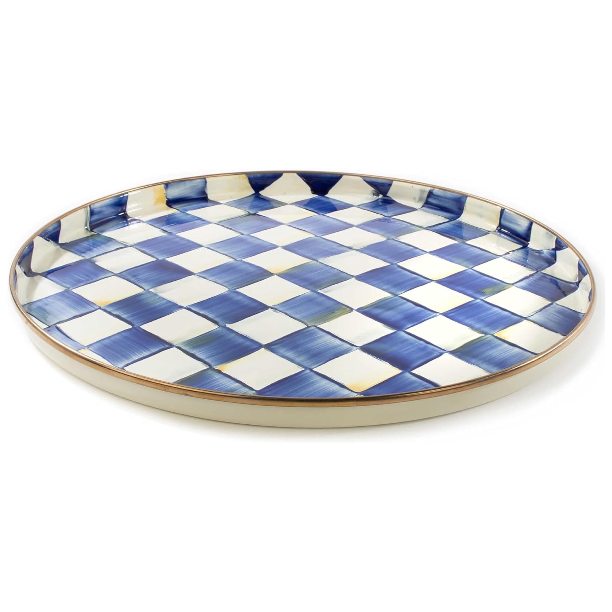Bandeja Redonda Mackenzie-childs Esmalte Azul-blanco Royal Check