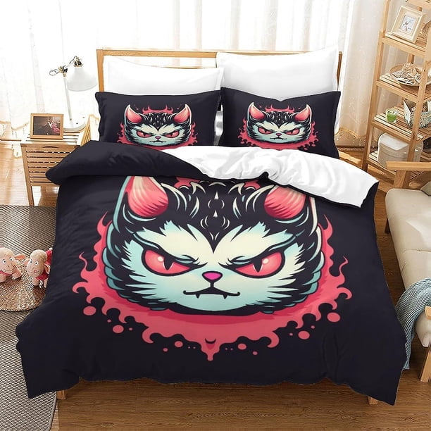 Juego de ropa de cama con logo de gato, estampado suave, transpirable, resistente a la decoloración, con impresión 3D, funda nórdica con diseño moderno, ideal para adolescentes.