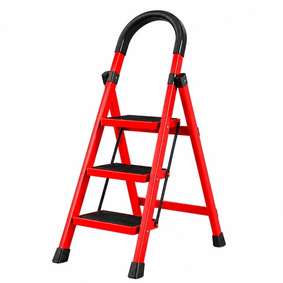 Escalera De Tijera Metálica Roja 3 Peldaños Plegable Hogar