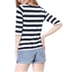 thumbnail image 3 of INSPIRE CHIC Camiseta Básica de Mujer con Mangas al Codo Cuello Redondo Ajustada Regreso a Clases Casual Estampada Camiseta Blanca Azul Oscuro XS, 3 of 8