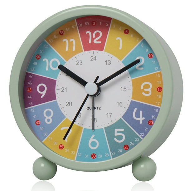 Reloj despertador infantil, despertador analógico sin tictac, reloj despertador de aprendizaje para niños, reloj despertador de cuarzo, reloj despertador infantil con alarma fuerte y luz nocturna