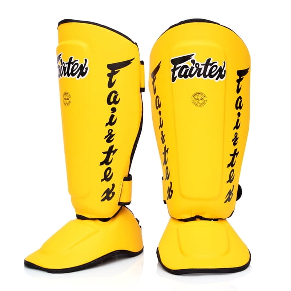 Espinilleras Fairtex SP7 Muay Thai para hombres, mujeres y niños, amarillas