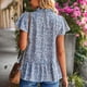thumbnail image 4 of Camisa de manga corta con orillo fibroso, cuello alto, volantes, dobladillo suelto, estampado floral, blusas casuales, tops para diario, 4 of 6