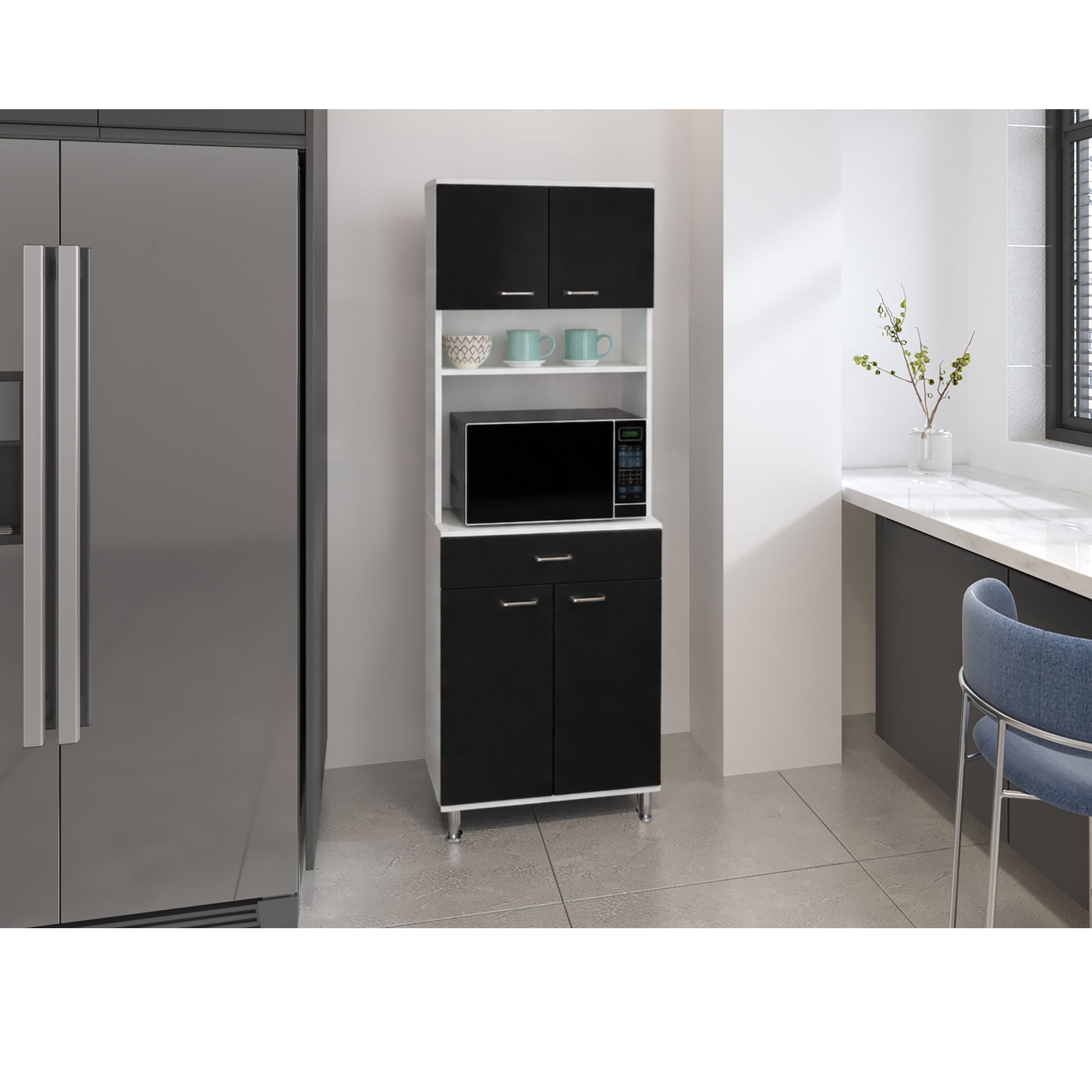 Tuhome - Mueble Para Microondas Kitchen-60 Blanco Y Wengue 169x60x35,1 Cm