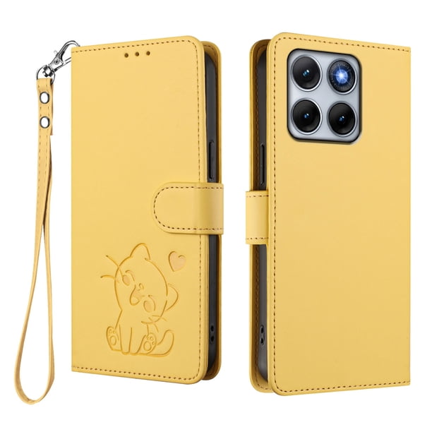 Motorola Edge 70 Fusion Funda Billetera con Estampado de Gato, Amarillo