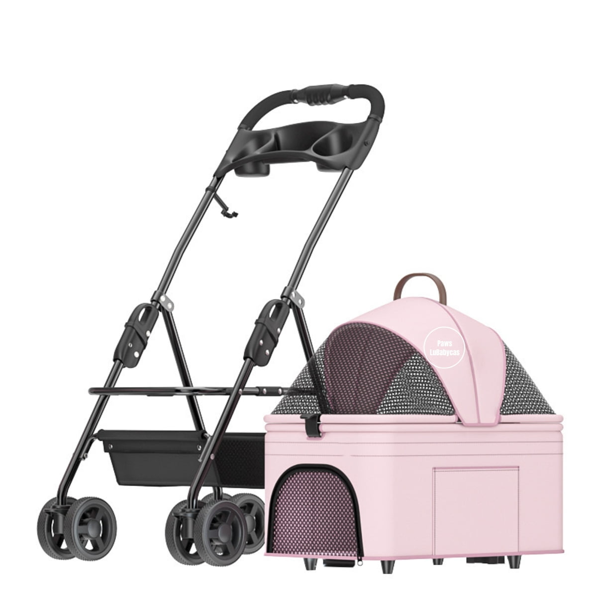 Coche Plegable 2 En 1 Para Mascotas Lubabycas Rosado