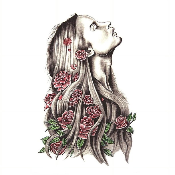 1 piece Waterproof Rose Dark Element Tattoo Sticker - Unique Waist Rose Character Unicorn Design for Personalized Creativity