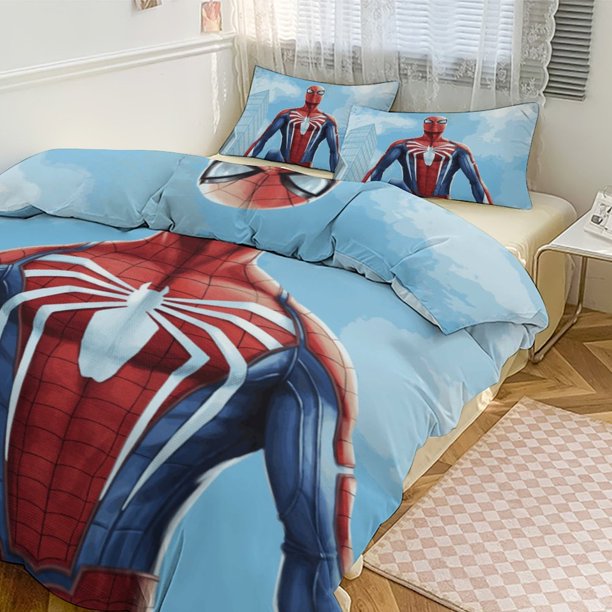 Cartoon Spiderman Kid Boy Room Decor Size Bedding Set for 3 Piece Bedding with 1 Flat Sheet And 2 Pillowcases Twin