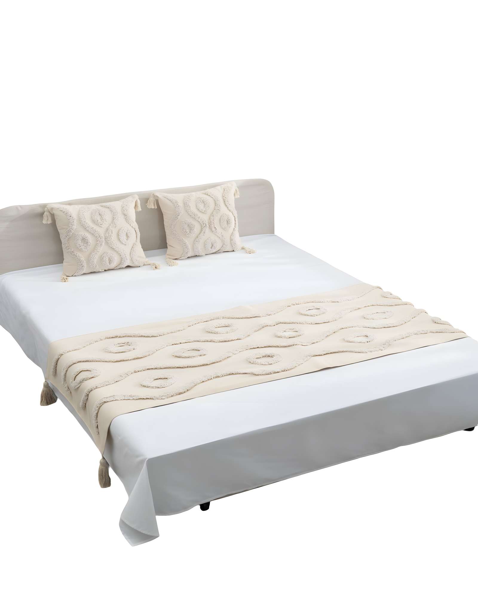 Genérico - Set De Piecera Bordada Con Dos Fundas Modelo Boho Beige 08