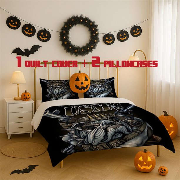 3pcs USMC Bulldog Spirit Printed 3pcs Bedding Set Soft Duvet Cover with 2 Pillowcases All Season Comfort