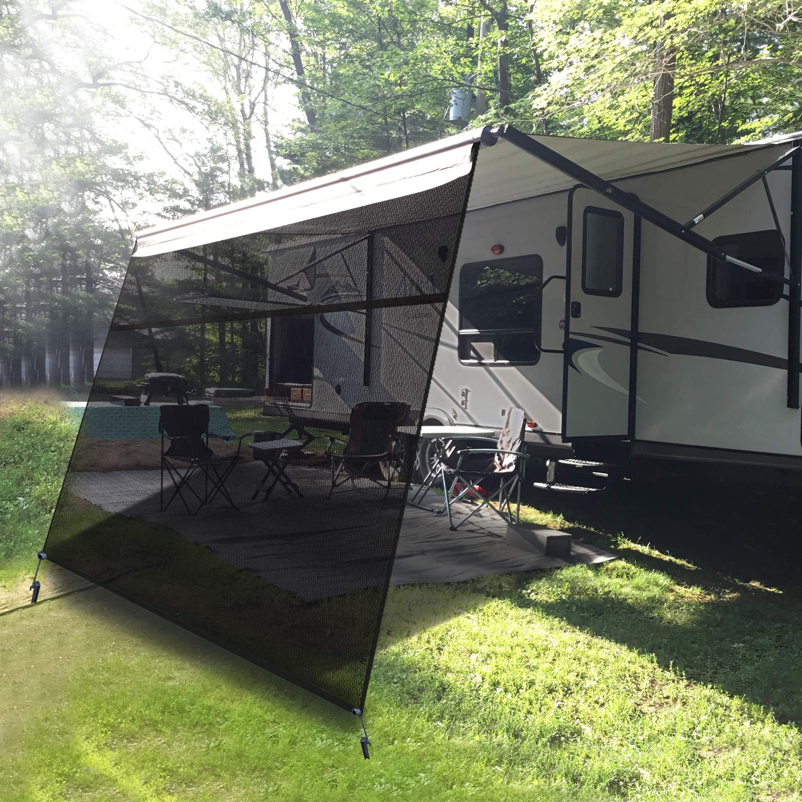 Toldo Excelfu Rv, Protector Uv De Malla Negra De 3 X 2,7 M, Bloqueador De Rayos Uv