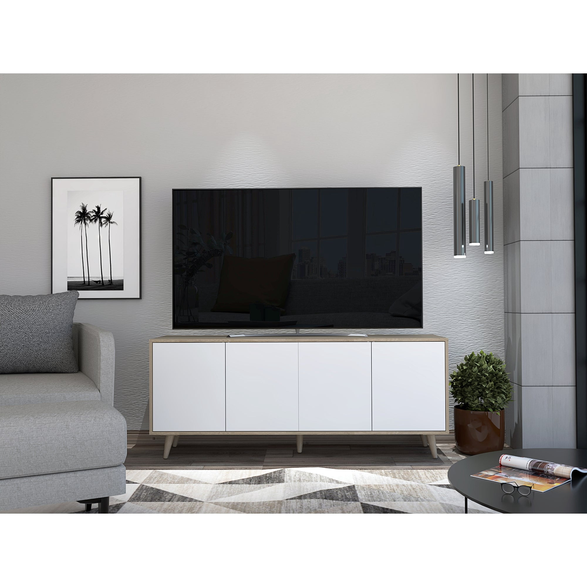 Tuhome - Rack Tv 55" Bora Rovere Y Blanco 4 Puertas