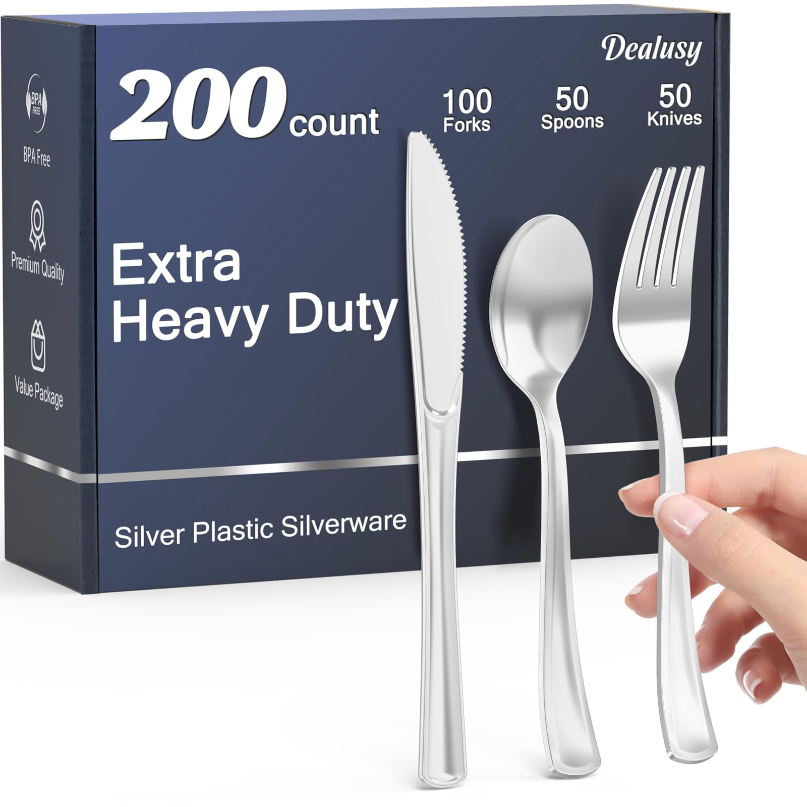 Set De Utensilios De Plástico Dealusy 200 Piezas: 100 Tenedores, 50 Cucharas, 50 Cuchillos