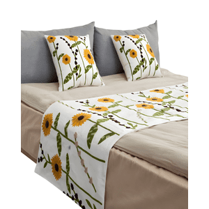 Genérico - Set De Piecera Bordada Con Dos Fundas Blanco 04