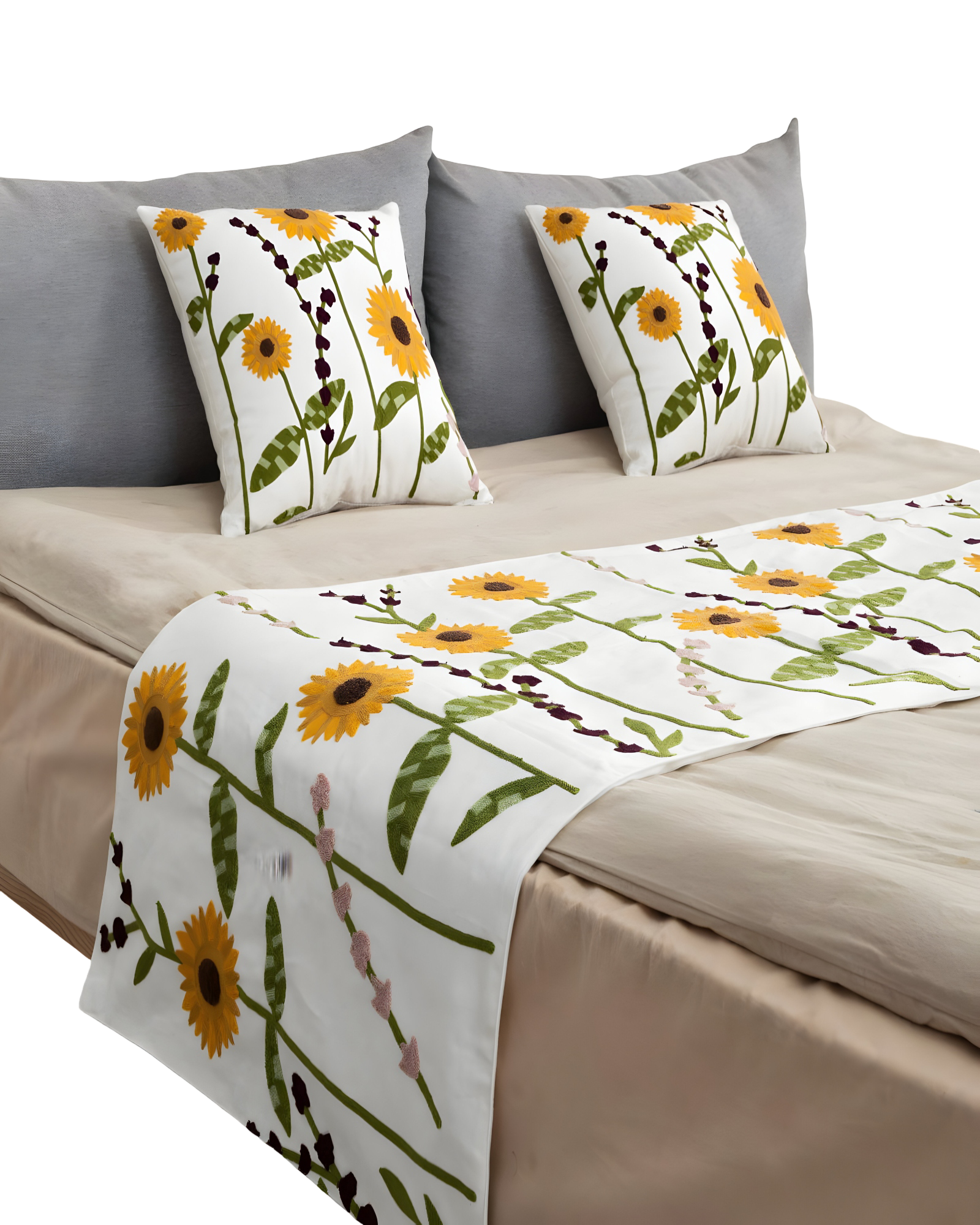 Genérico - Set De Piecera Bordada Con Dos Fundas Blanco 04