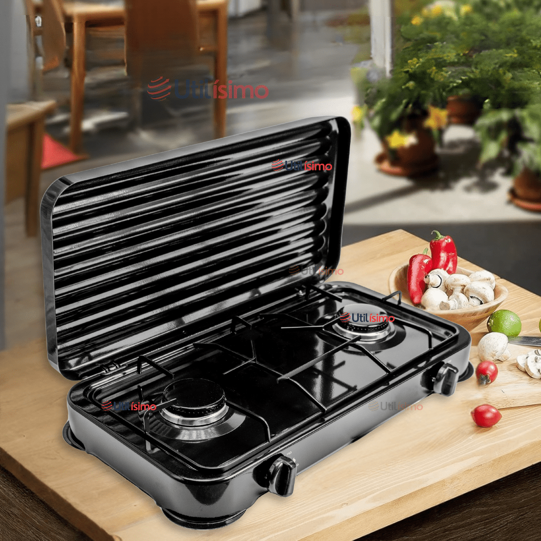 Line - Cocina Encimera A Gas Licuado 2 Platos Cocinilla Negro