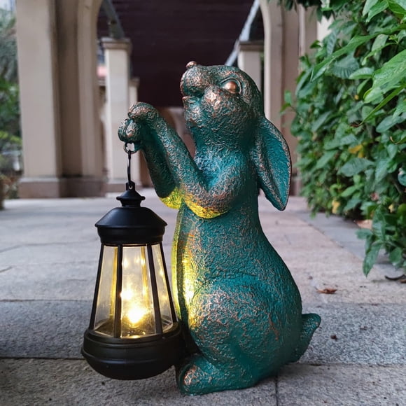 Estatua de jardín JOYBEE Conejo con farol solar para exterior