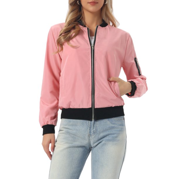INSPIRE CHIC Chaqueta de Mujer Casual con Cremallera Chaqueta Bomber Cortavientos con Bolsillos S Rosa Rosa