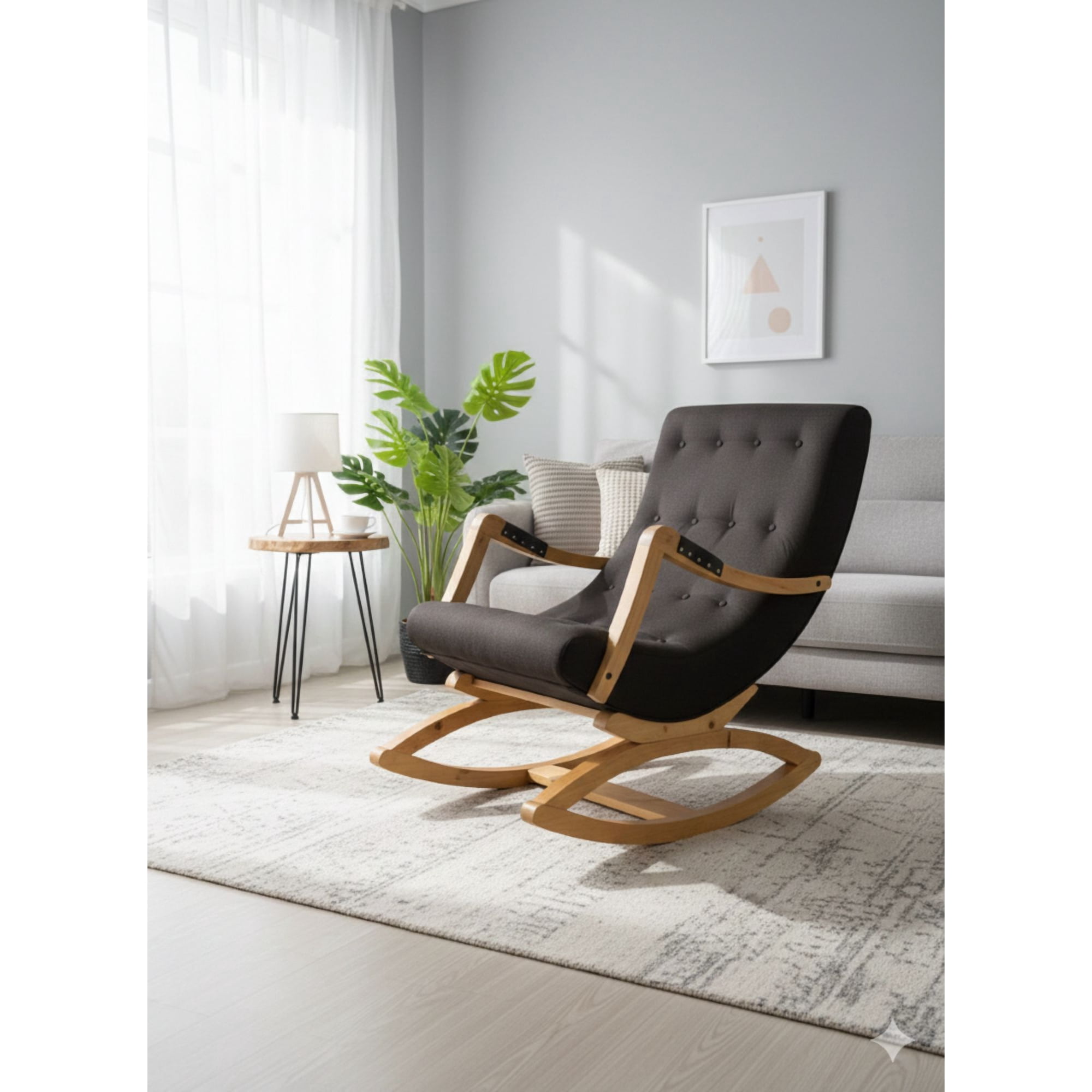 Muebles New - Silla Mecedora Con Apoya Brazos Gris Felpa