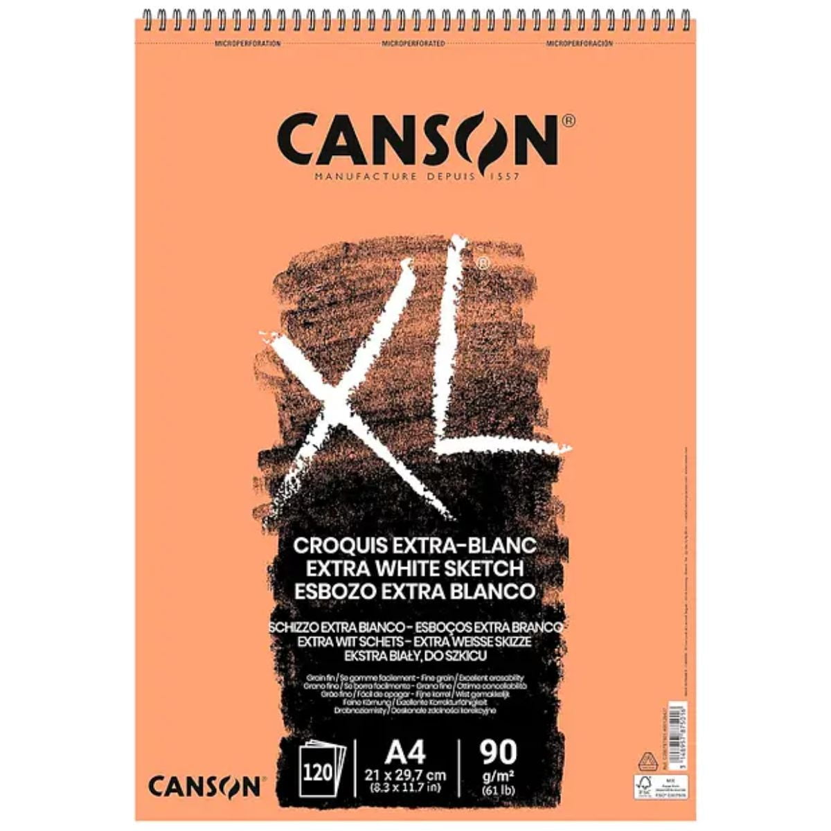 Croquera Dibujo Canson Xl Extra Blanc 90gr 120hjs A4 21x29cm