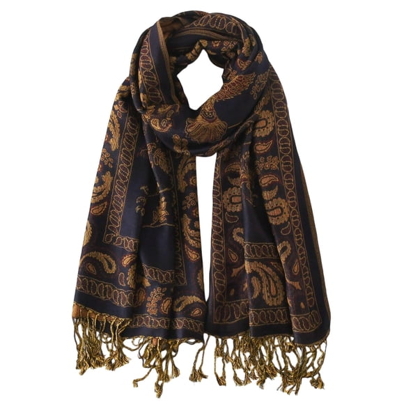 Bufanda pashmina Nonakgado azul marino con motivo paisley reversible