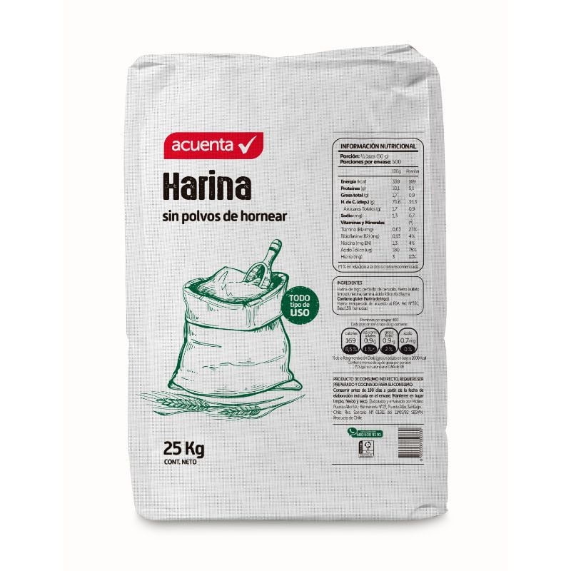 Harina Sin Polvos De Hornear Bolsa 25 kg Acuenta