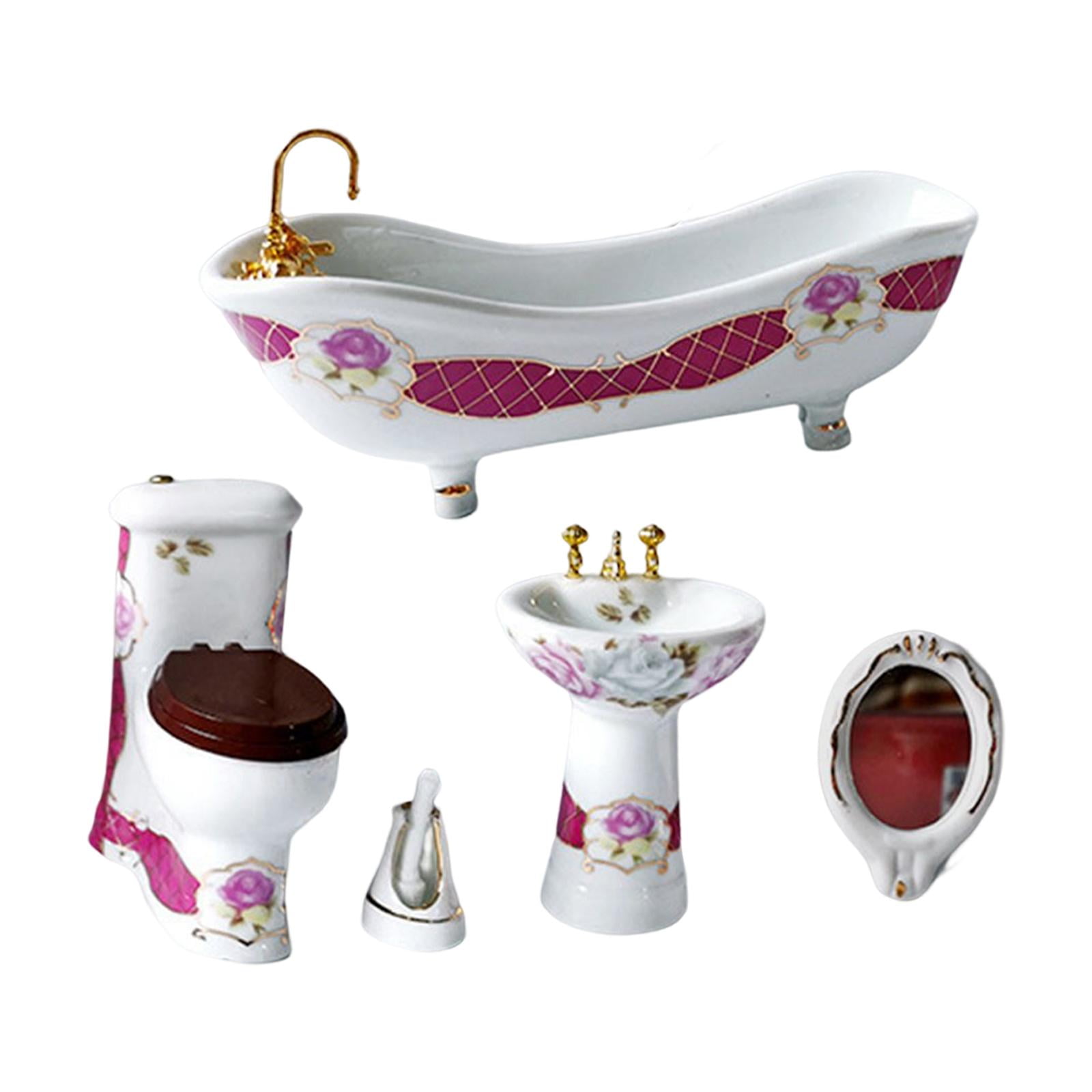 Bothyi - Juego De Baño De Accesorios Para Casa De Muñecas De 5 Piezas Para Decoración De Habitación Blanco Y Rojo