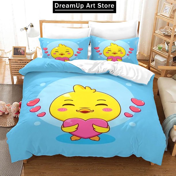 Fashion Yellow Duck Bedding Set Boys Girls Duvet Cover Pillowcase Bed Adult Bedroom