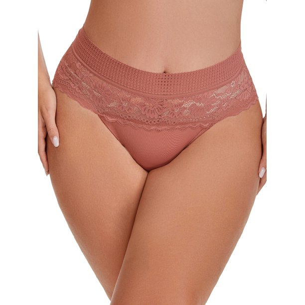 INSPIRE CHIC Bragas de Encaje de Corte Alto para Mujer Cobertura Completa de Cintura Alta Bragas de Encaje 3X-Large Naranja Oscuro