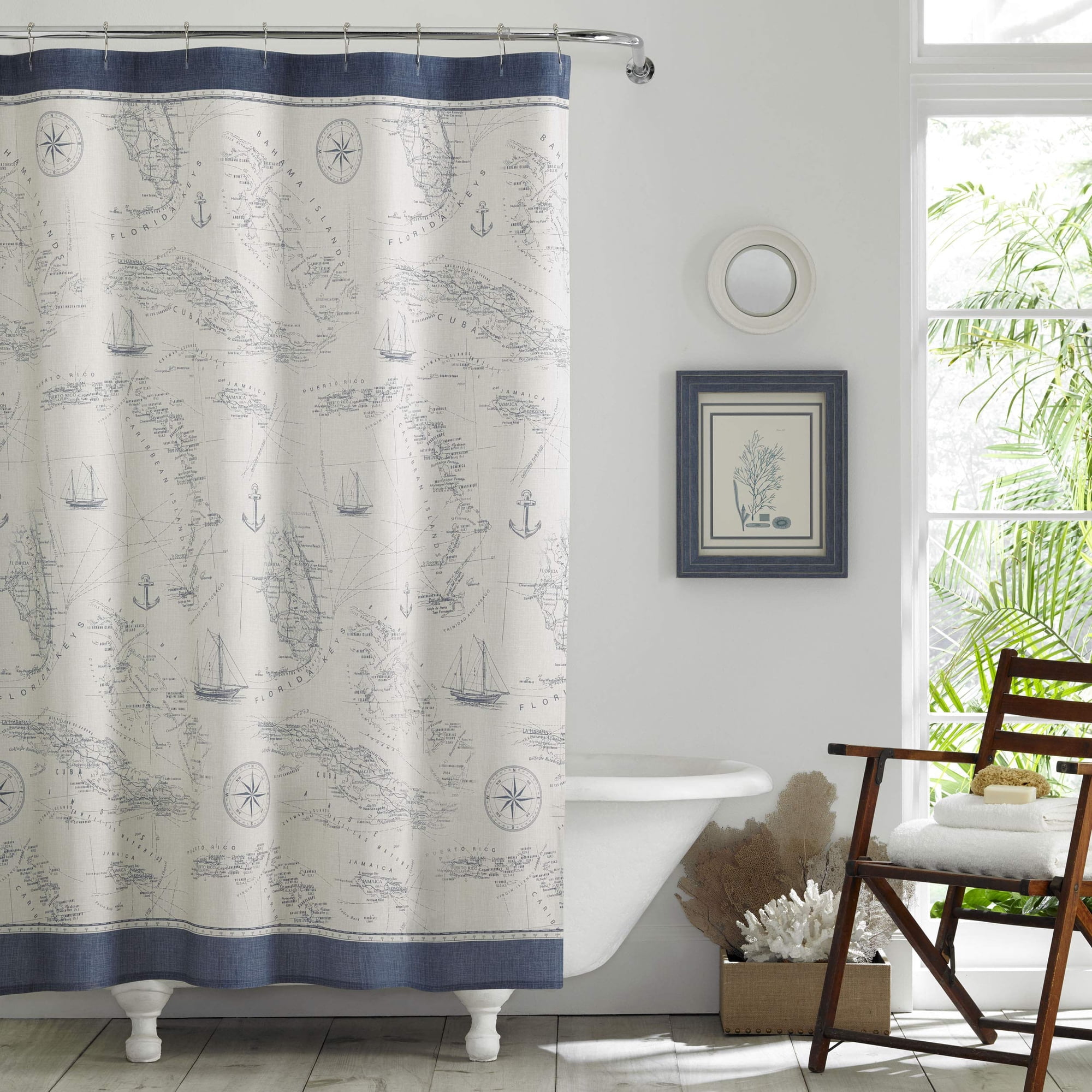 Cortina De Ducha Tommy Bahama Caribbean Sea Blue 180x180 Cm