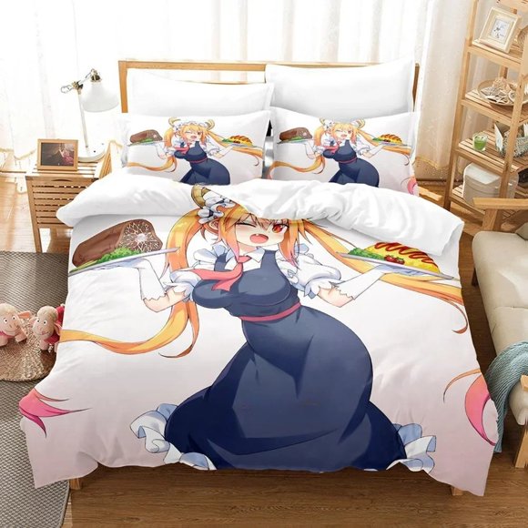 Kawaii Girl Miss Kobayashi's Dragon Maid Bedding Set three-piece set Adult Kid Bedroom Duvet cover Sets Home Textiles Bed Sheets