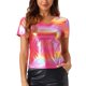 thumbnail image 1 of INSPIRE CHIC Top de Fiesta para Mujer con Cuello en V, Manga Corta, Brillante, Metálico, Talla S, Rosa, 1 of 6