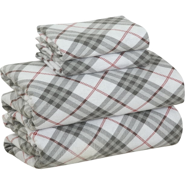 Juego de sábanas Bliss Casa de franela 100% algodón para cama de tamaño completo, color rojo