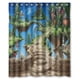 thumbnail image 1 of Cortina de ducha con diseño de mundo de fantasía de isla de ensueño, juego de cortina de baño con ganchos, tamaño 60 x 72 pulgadas, 1 of 3
