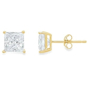 Aros Paris Jewelry 0.5 Ct Princess Cut Created Diamond Stud 14K Amarillo
