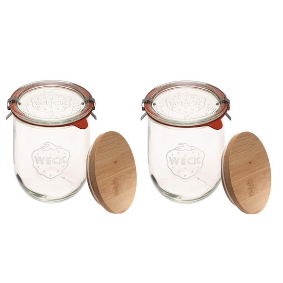 Tarro de alimentos WECK 1 L (2 uds) con tapas de vidrio y de madera