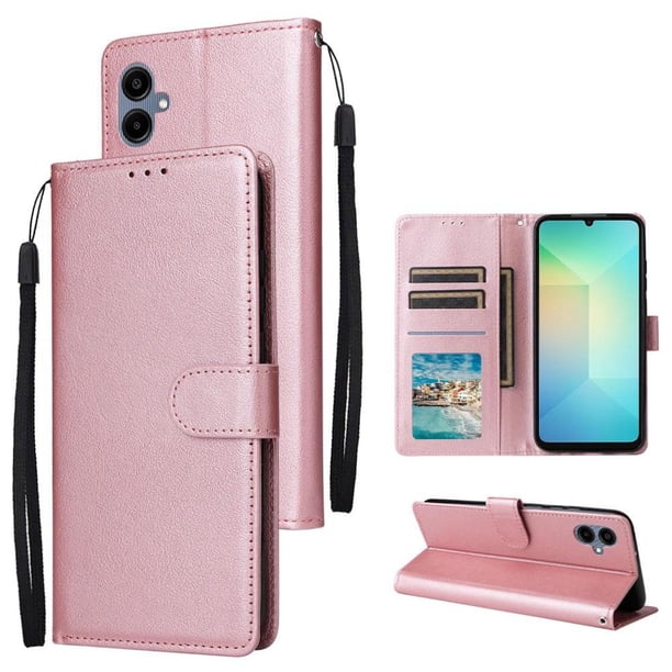 Funda Cartera para Samsung Galaxy A06 5G con Tarjetero, Soporte y Cordón - Protección Oro rosa