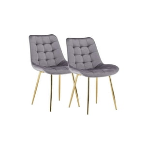 Habita2 Chile - Pack 2 Sillas De Comedor Roma Tapiz Felpa Base Resistente Dorada - Gris