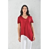 Home Fashion - Polera Mujer Rojo Manga Corta Corte Asimétrico Talla L