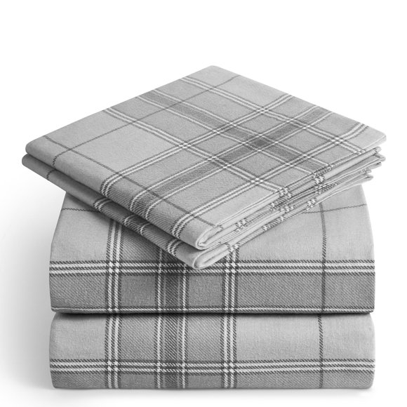 Juego De Sábanas De Franela 4 Piezas 180 G m² Algodón King Gris Claro