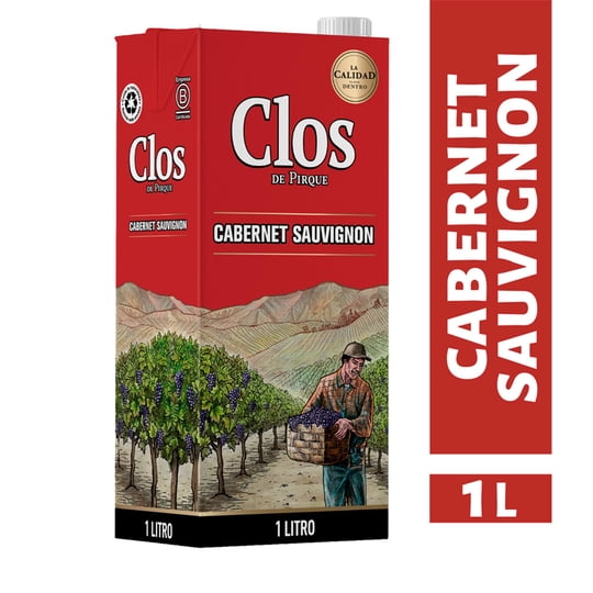 Vino Tinto Cabernet Sauvignon 12° Caja 1L Clos de Pirque
