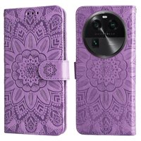Funda Tipo Cartera Foxdock Para Oppo Find X6 Pro , Diseño Girasol En Relieve, Cuero Pu, Cierre Magnético, Soporte Y Tarjetero