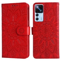 Funda Tipo Cartera Foxdock Para Xiaomi 12T Pro , Diseño Girasol En Relieve, Cuero Pu, Cierre Magnético, Soporte Y Tarjetero
