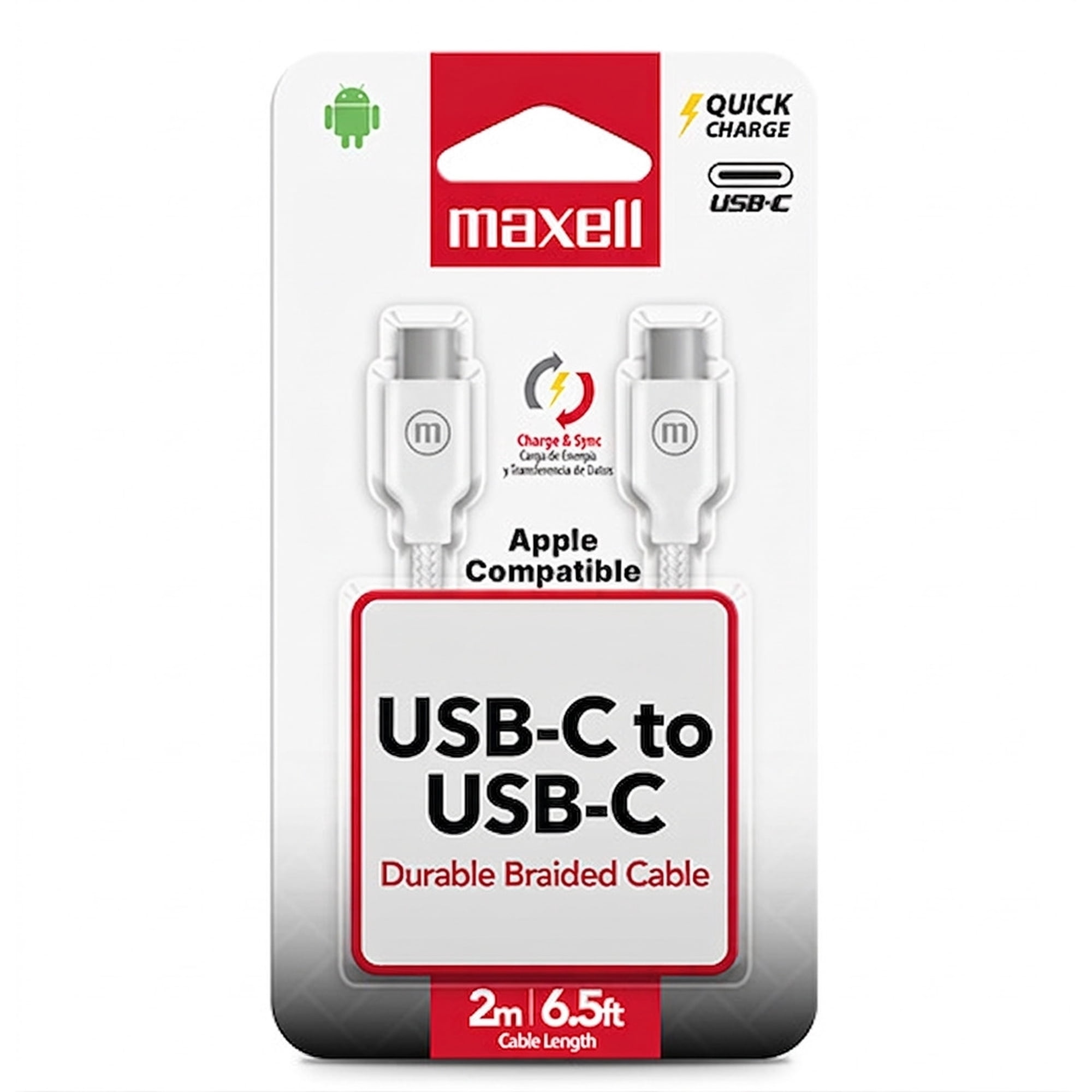 Cable Trenzado Usb C A Usb C Maxell 2 Metros Carga Rápida Blanco