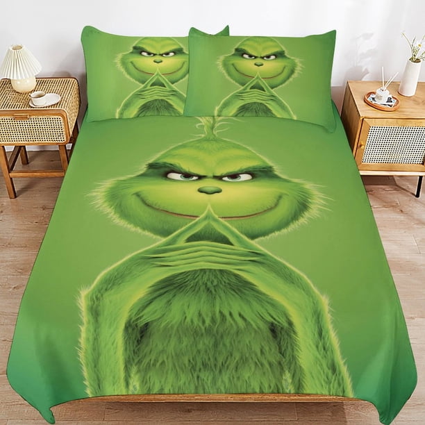 Grinch Bedding Set Duvet Cover Comfortable and Lightweight Cartoon Bedding 3 Piece Bed Set